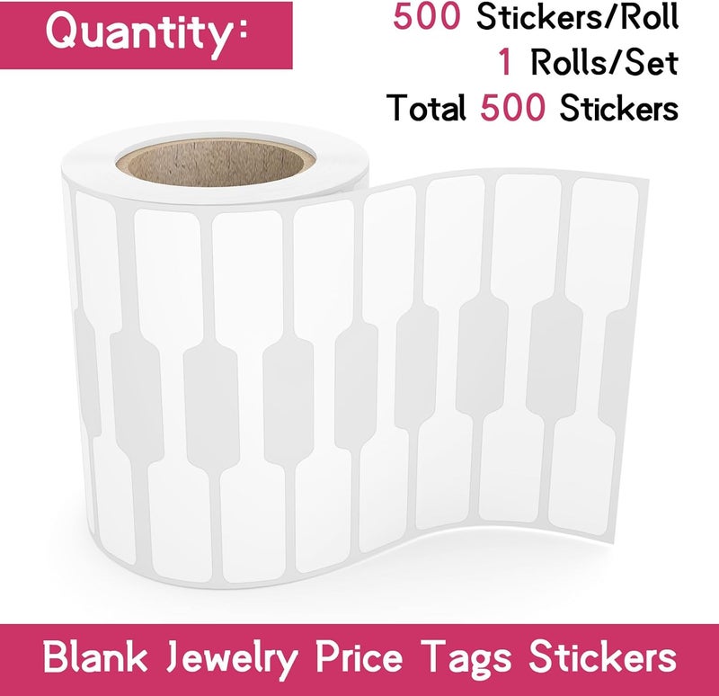 StickerTag 500 PCS Jewelry Price Tags Stickers Roll for Necklace Earring Price Identify, Self Adhesive White Blank Dumbbell Jewelry Tags Stickers for Bracelet, Ring, Clothing Display - Image 3